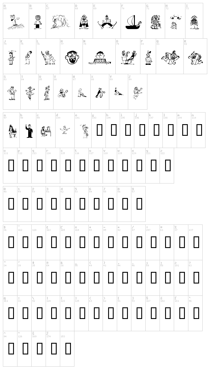 KR Silly Art font map